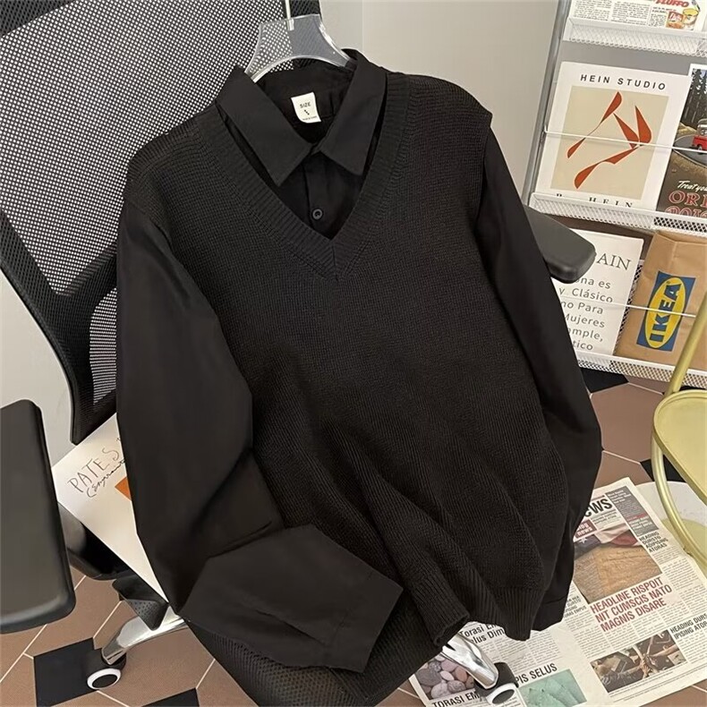 美式衬衫拼接毛衣假两件针织衫YM011P55,男装针织衫/毛衣,星座1116-2