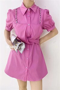 韩版时尚假两件衬衫裙女2022夏季新款设计感小个子收腰显瘦裙,女装衬衫,尚言