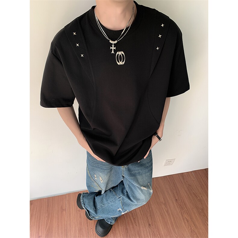 美式夏季潮牌简单t恤男款圆领短袖小众半袖宽松上衣T0228-P46,男装T恤,星座308B-2