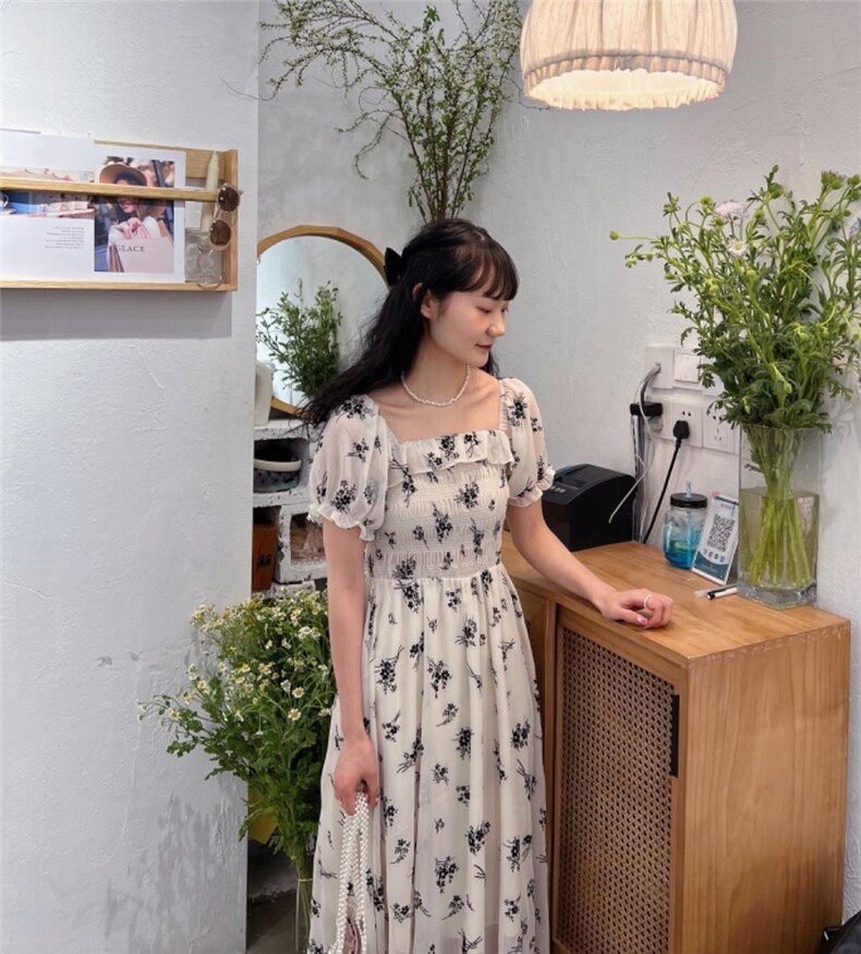 植绒印花薰衣草连衣裙，女装连衣裙，Mu Mu