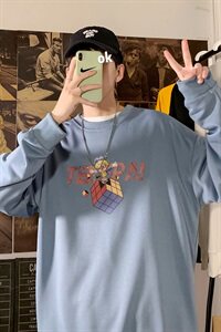 703-W7227 秋季情侣魔方卡通印花圆领套头卫衣图片
