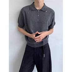 MDAG美式复古金属扣翻领短袖T恤polo衫男女夏季宽松休闲百搭上衣，男装Polo衫，四季星座505