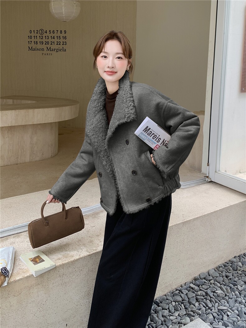现货，210-3290-P195-288皮毛一体双排扣加厚,女装羊羔毛/颗粒绒,韩蜜菓