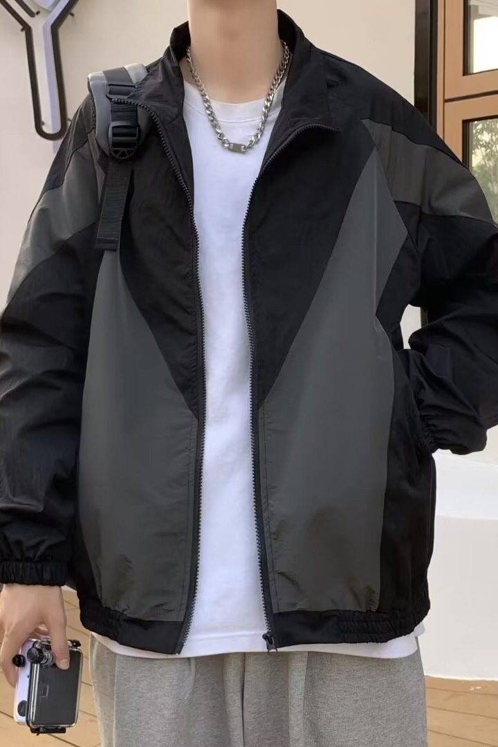 日系复古翻领夹克男士秋季韩版潮流拼色休闲外套潮牌百搭运动上衣,男装夹克,星座218-1（原230）