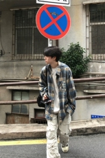 特P35无差价新款百搭长袖时尚春秋格子衬衫-HS2135港风街头，男装衬衫，电商A003