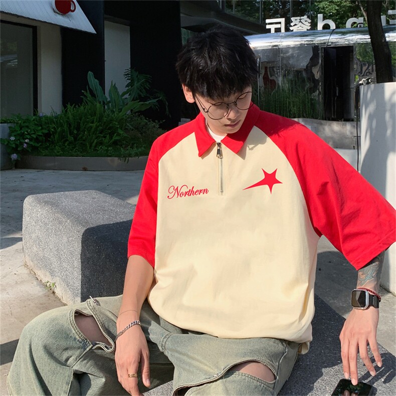 港风重磅全棉撞色插肩袖polo衫短袖男T恤GP3186-P45控78图片