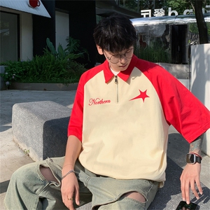 港风重磅全棉撞色插肩袖polo衫短袖男T恤GP3186-P45控78图片