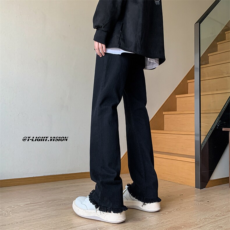 B221 美式ins高街小众情侣款毛边微喇牛仔裤 LK23004-P5 控78图片