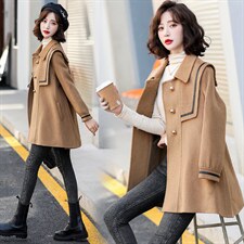 现货2021年冬季简约时尚大气A字摆海军领手工缝制双面呢大衣，女装毛呢外套，菡迪欧娜