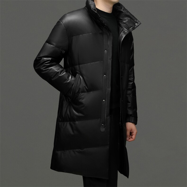 冬季新款海宁羽绒服男中长款绵羊皮鹅绒服男士大衣外套P1350,男装皮衣,电商B360