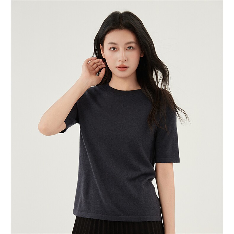 夏季新款时尚气质百搭简约女士圆领短袖,女装T恤,鹿一羊绒