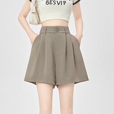 西装短裤女a字宽松夏2024新款高腰遮肉显瘦黑色薄款五分阔腿，女装短裤/热裤，梦白服饰厂