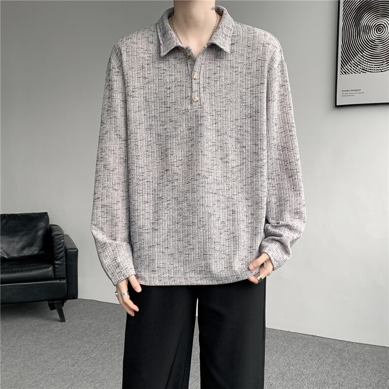 美式扎染翻领长袖T恤大码设计休闲内搭卫衣打底衫上衣p38，男装T恤，电商B319