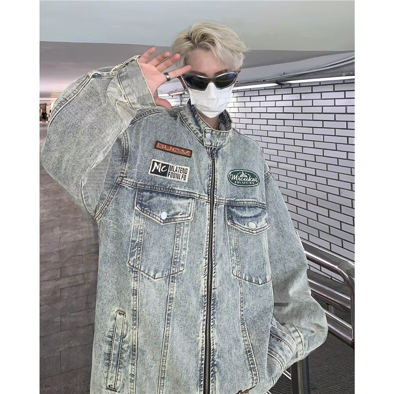 潮复古高街水洗做旧牛仔外套男款春秋hiphop美式夹克宽松情侣,男装夹克,星座716-3