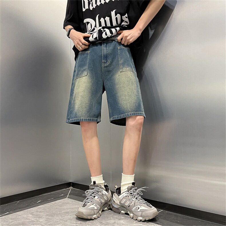 美式复古工装牛仔短裤过膝五分裤水洗抽绳休闲裤FM916P35,男装牛仔裤,星座1013-1