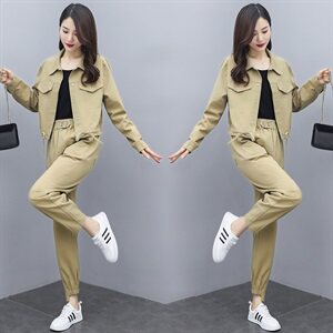 【现货】2024秋季新款女装复古牛仔短外套高腰显瘦阔腿裤套装，女装套装/套裙，梦懿尔