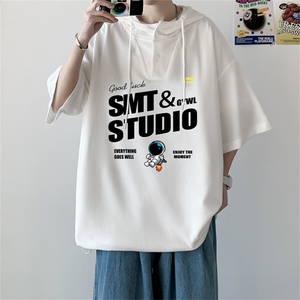 夏季港风冰丝宽松连帽短袖t恤五分体恤上衣TLM21125-P40控58图片