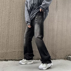 美式高街牛仔裤男韩版潮流直筒帅2024冬季ins宽松长裤RK1334-P40，男装牛仔裤，星座412-3