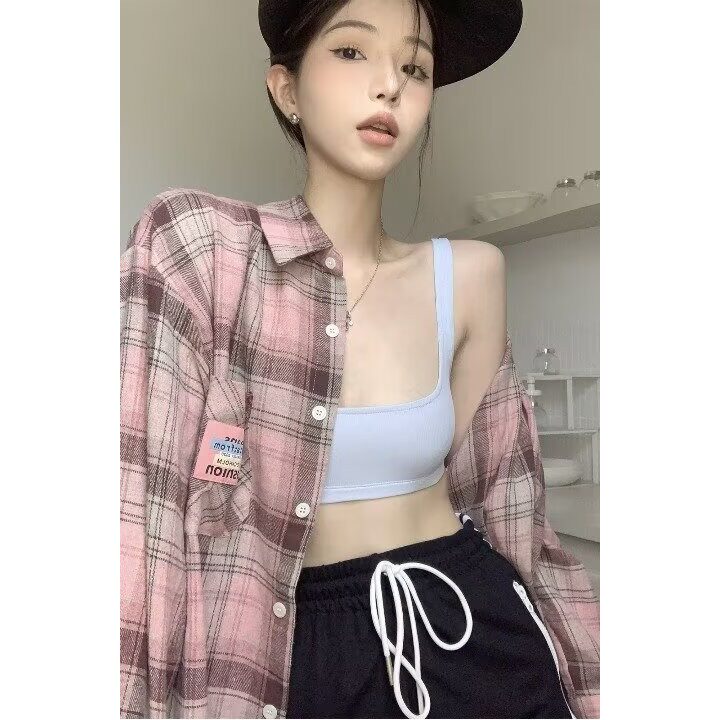 复古格子衬衫女秋季宽松外套小个子长袖磨毛韩版设计感女上衣气质,男装衬衫,星座1210-1