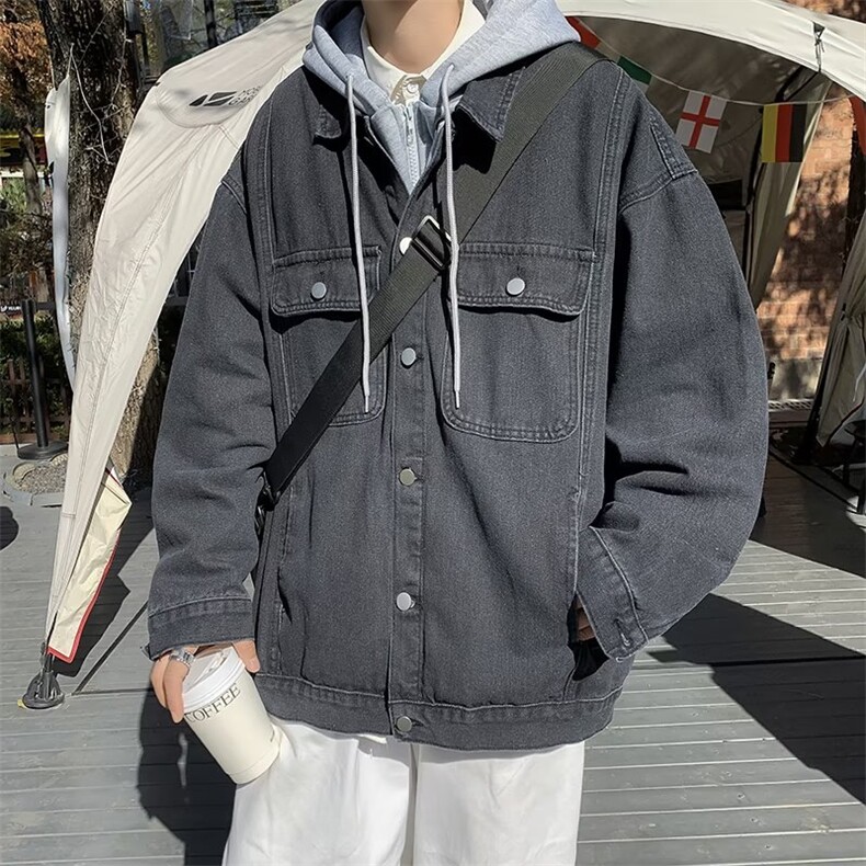 假两件牛仔外套男春秋季高街百搭夹克美式连帽上衣服JK0014-P70,男装夹克,星座308B-1