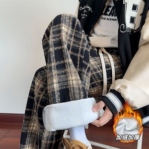 薄款改加绒冬季加绒呢料小香风大码格子裤男K1987J加绒-特P30控58图片