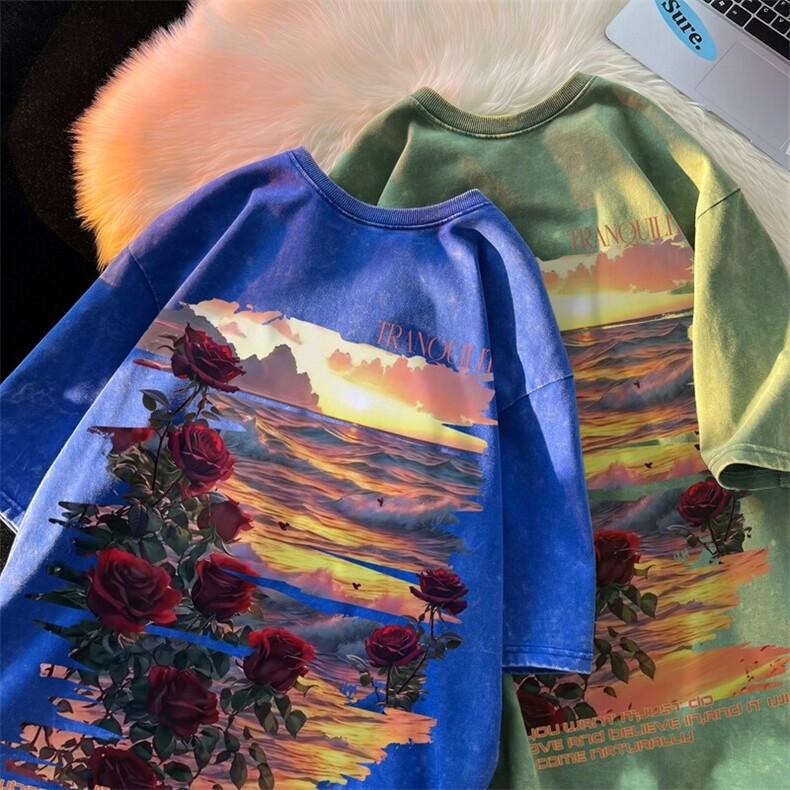 潮牌宽松短袖t恤蜡染美式复古高街水洗做旧517A-2-SX287-P38,男装T恤,星座517A-2