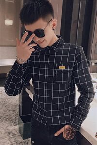 秋季时尚长袖衬衫社会精神小伙潮流男帅气衬衣C301B-CS10特图片