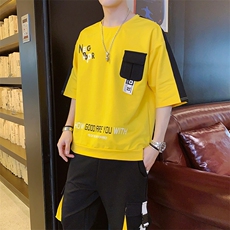 新款夏季短袖套装男棉质宽松潮牌T恤青少年时尚休闲两件套F160P75，男装休闲套装，电商A086