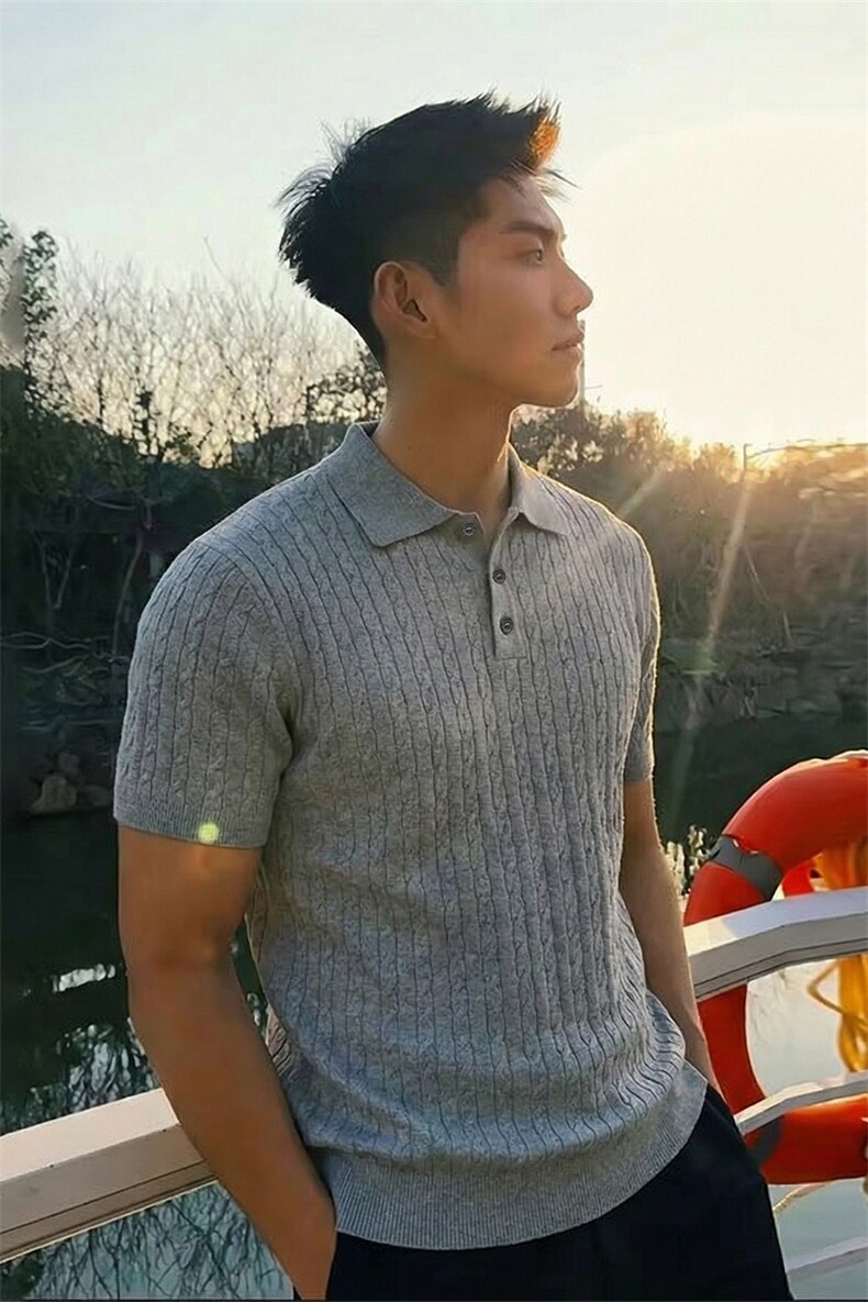 [网图]麻花短袖针织polo衫男夏修身复古T恤翻领X61400-TP48不,男装T恤,电商A102