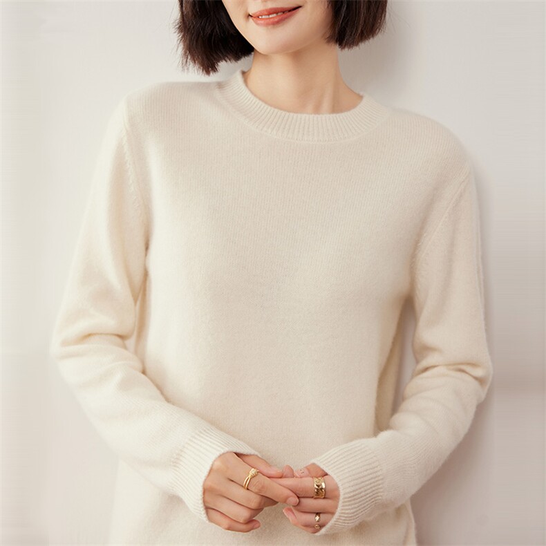 重磅加厚100纯棉线针织衫女圆领套头长袖保暖24新款宽松打底毛衣图片