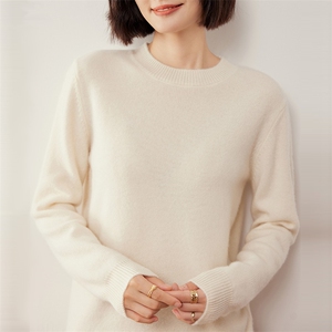 重磅加厚100纯棉线针织衫女圆领套头长袖保暖24新款宽松打底毛衣图片