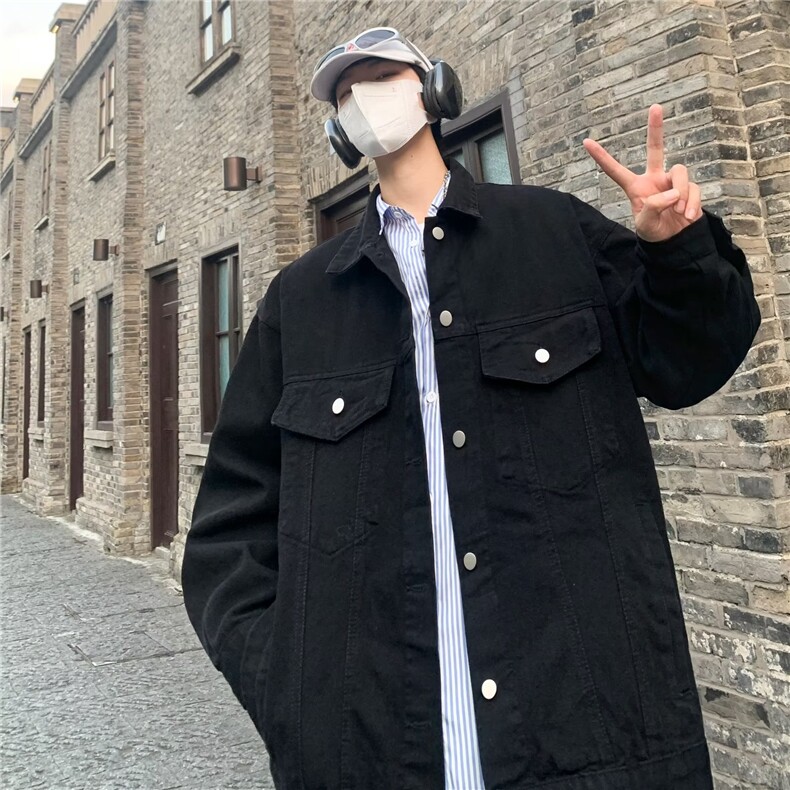 2025春秋纯色牛仔外套男翻领百搭休闲潮牌学生水洗青少年痞帅夹克，男装工装外套，星座1210-1