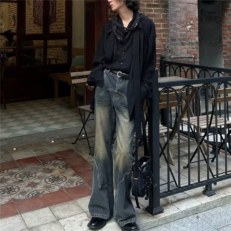 美式复古水洗小众牛仔裤高街百搭情侣直筒阔腿裤KZ47995--TP40,男装牛仔裤,电商A247C