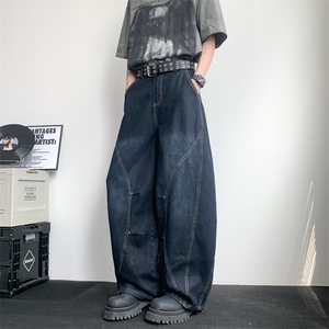 解构阔腿廓形弯刀裤男潮牌美式铆钉设计感牛仔裤裤子N0639-P53图片