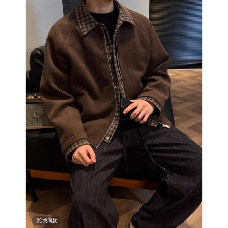 加棉假两件拼接夹克毛呢外套JK504特P96,男装夹克,星座908-1