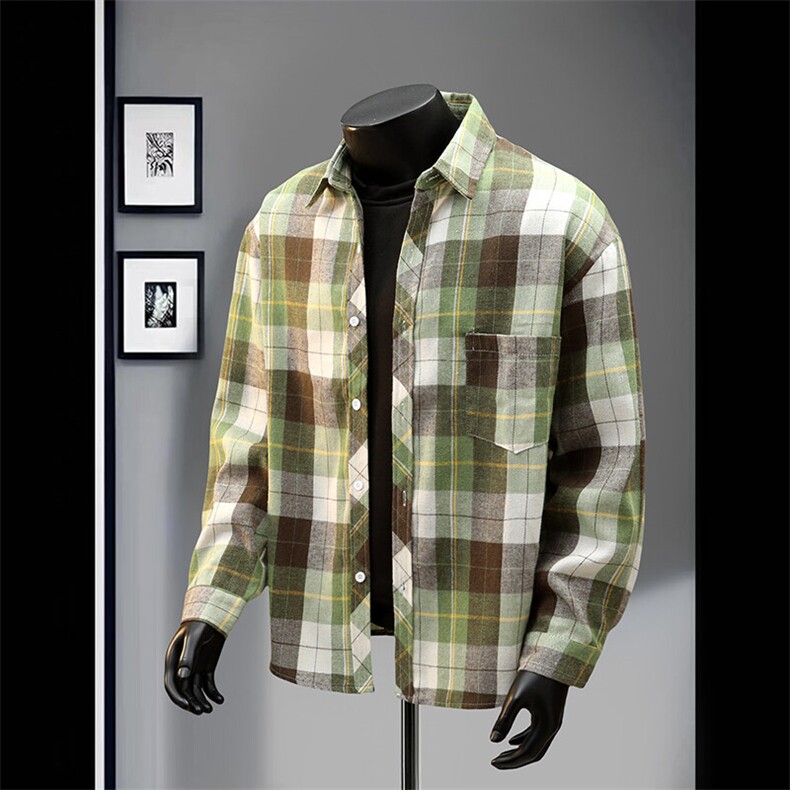 港风格子衬衫宽松外套男女衬衣百搭格子衬衫外套CS2473P35，男装衬衫，电商A128