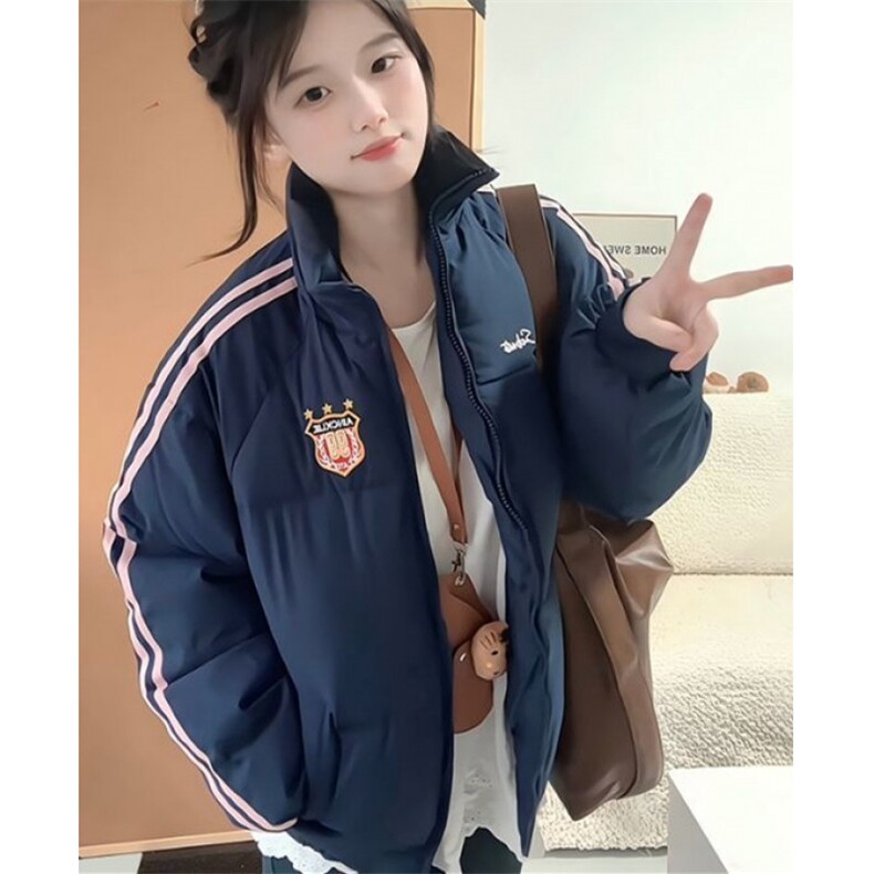 学院风拼接条纹面包服宽松加厚棉服女外套冬季M12508,男装棉衣,星座1116A（原606A-3）