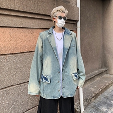 高品质秋款男西装领牛仔夹克垫肩渐变色宽松休闲外套JK8925P75，男装夹克，星座1013-1