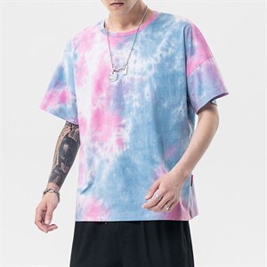 2021夏季新款无影墙日系大码男扎染水墨印花休闲T恤短袖T191-P30图片