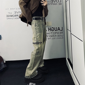美式vibe复古铆钉牛仔裤男款高街潮牌直筒阔腿帅气KX201-P55图片