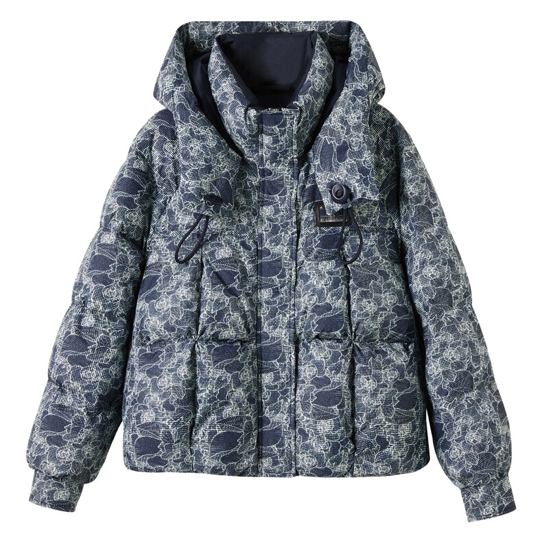 时尚印花连帽白鸭绒羽绒服2025冬季新款,女装羽绒服,余墨