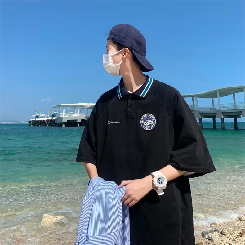 青春流行POLO衫新款宽松型日系时尚夏季潮五分袖男2023潮流,男装T恤,星座716-4