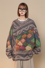 M6130/P75秋冬中性风工艺立体印花针织衫外套毛衣男女大松线衣男，女装针织衫/毛衣，电商A141