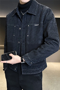 加绒加厚牛仔外套男冬季2025新款水洗迷彩夹克 A313-99529-P145图片