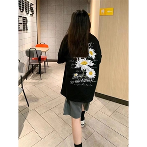 抖音得物供货210克宽松纯棉美式潮牌印花落肩袖纯棉T恤AT2101图片