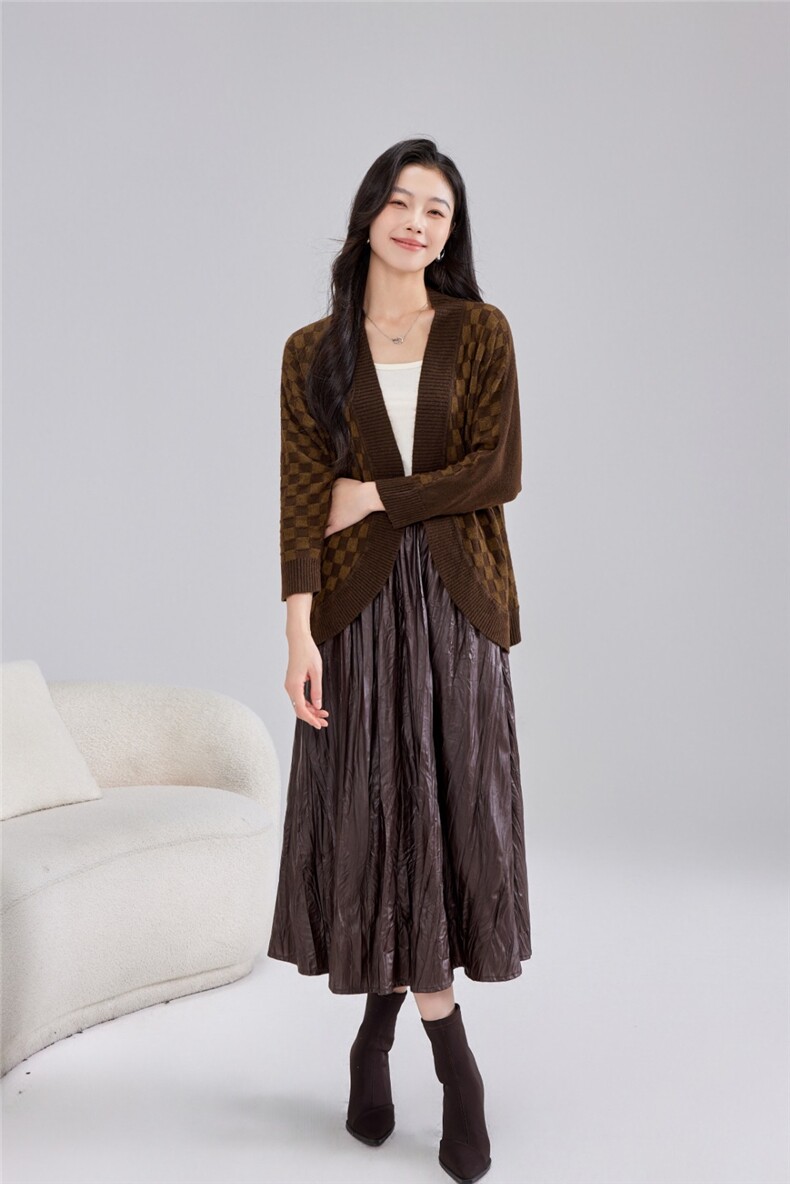 2025秋冬百搭时尚简约拼色中袖针织衫外套，女装针织衫/毛衣，雅之冉羊绒