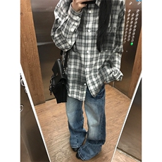 CSG23LL-特P48美式复古扎染格子衬衫男设计感小众衬衣，男装衬衫，星座1007（原301D）
