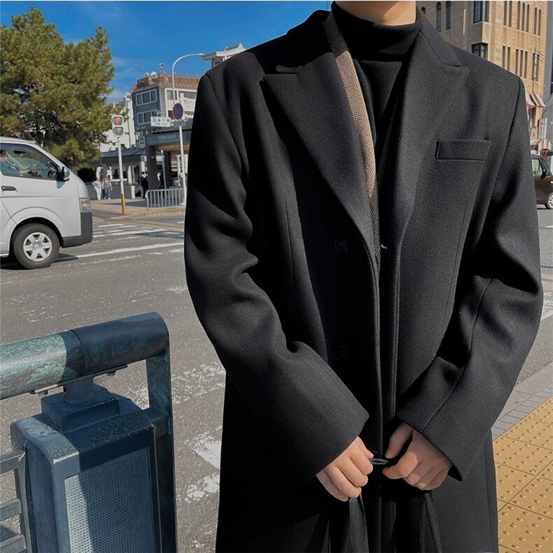 网红很仙的韩版毛呢子大衣男女情侣款中长款英伦风衣加厚外套,男装风衣,星座710
