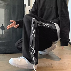 新款时尚潮男百搭宽松侧边抽绳休闲裤，男装休闲裤，四季星座218-1