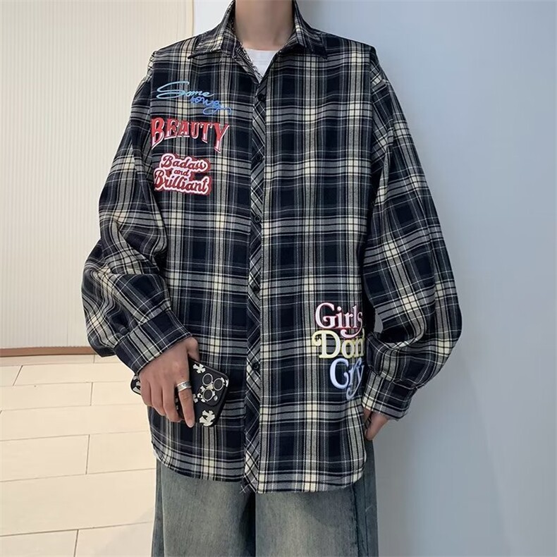 春夏季新款衬衫潮流慵懒男方领宽松印花衬衫AS38P42图片